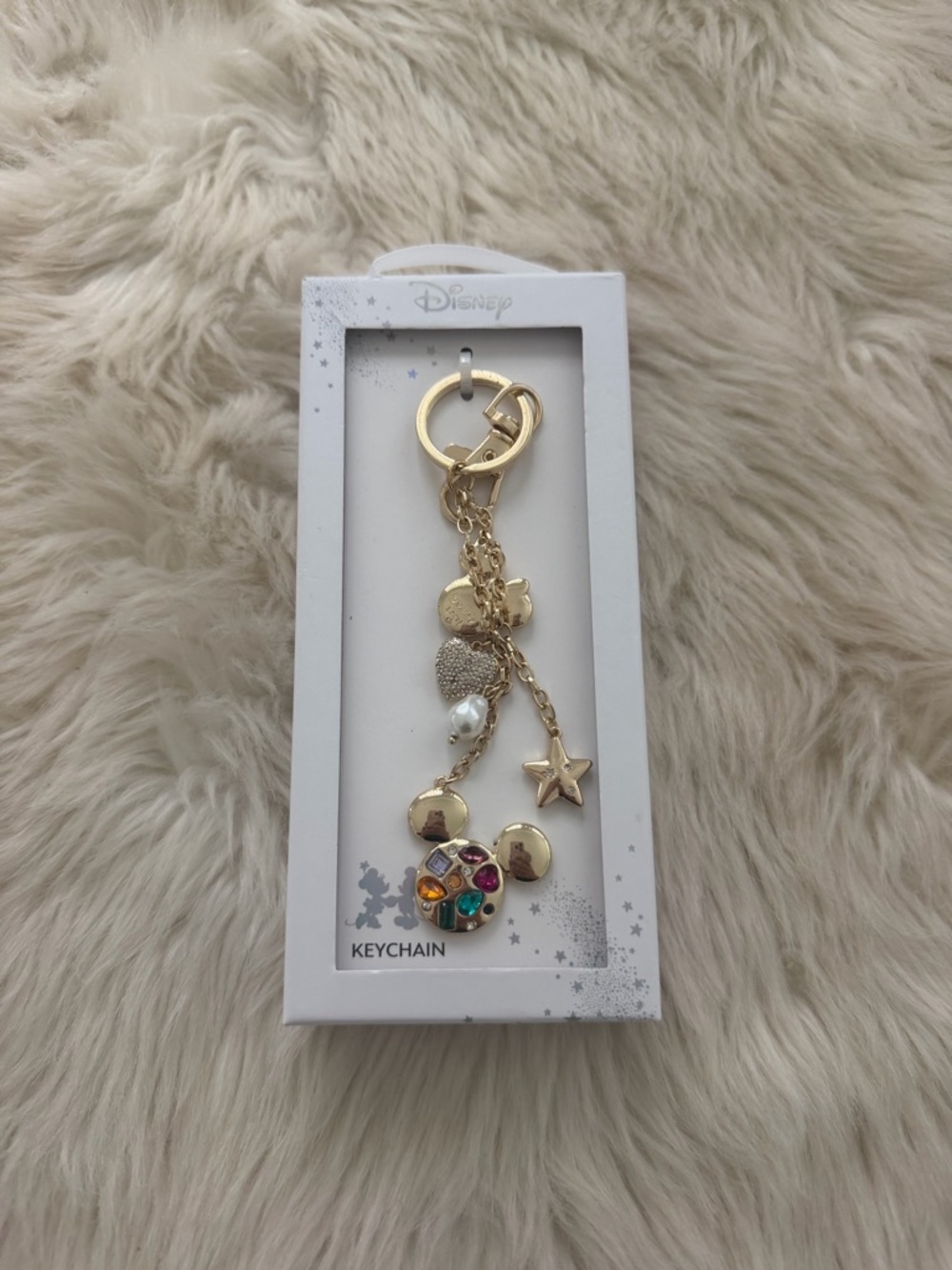 Disney Gold-tone Mickey Charm Keychain with Multicolor Gems and Star